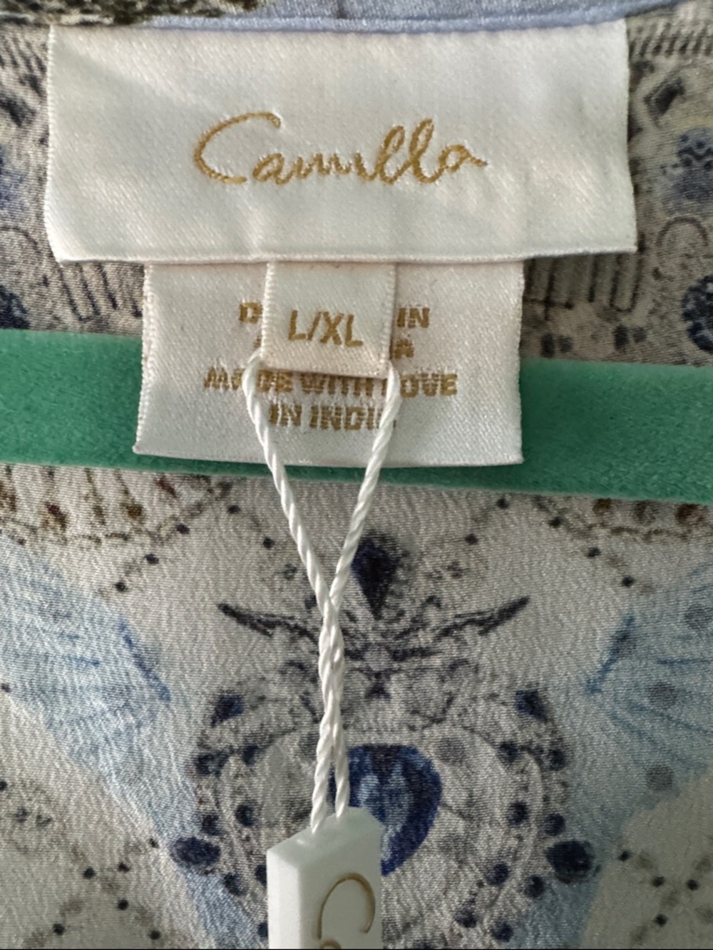 Camilla Embellished Flared Raglan Sleeve Kaftan in Blue & Cream NWT - Picture 4 of 11